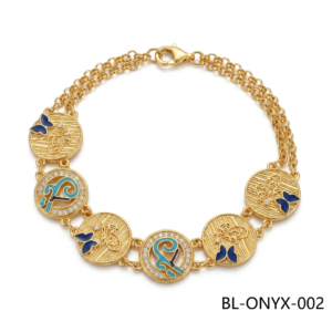 24K Gold Double Chain Arabic Coin Butterfly Bracelet B2B
