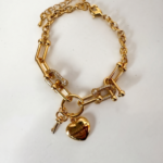 Aura Jewelry 24K Gold U-Link Hardware Chain Heart Padlock Bracelet