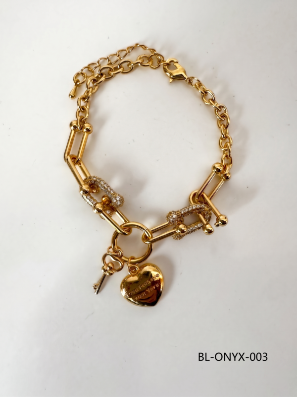 Aura Jewelry 24K Gold U-Link Hardware Chain Heart Padlock Bracelet