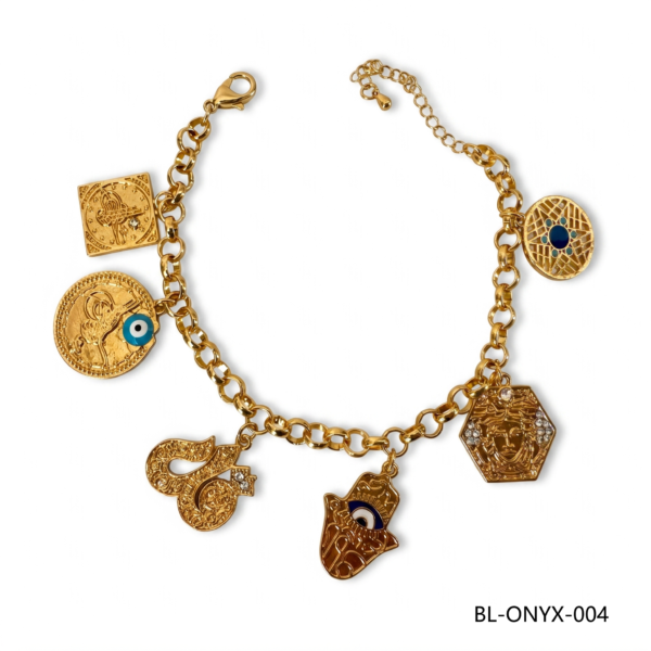 Wholesale 24K Gold Hamsa Evil Eye Arabic Coin Charm Bracelet Dubai