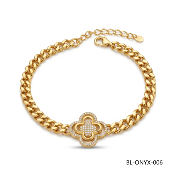 Wholesale 24K Gold Cuban Chain Pave Clover Bracelet