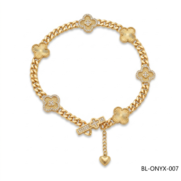 24K Gold Textured Clover Motif Toggle Bracelet Dubai B2B