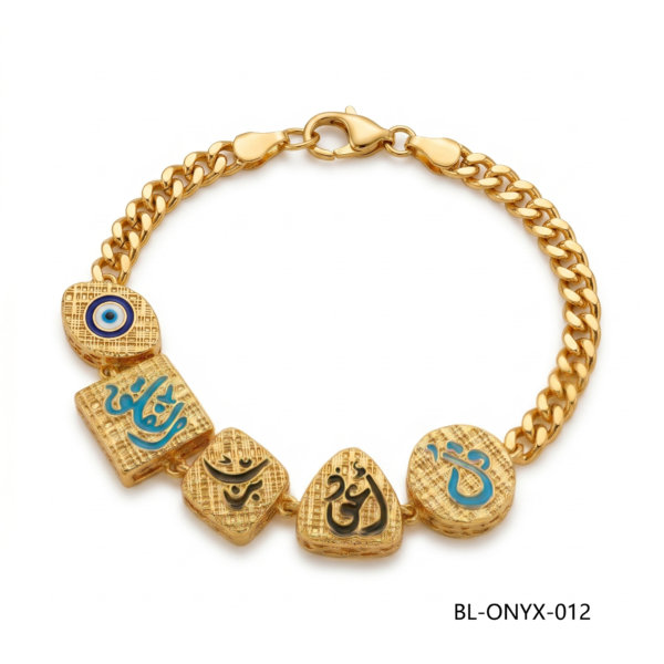 24K Gold Cuban Chain Evil Eye Arabic Calligraphy Bracelet Bulk
