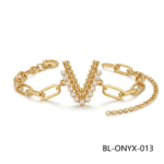 Aura Jewelry 24K Gold V-Shaped Pearl Link Bracelet B2B