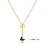Aura Jewelry 24K Gold Black Onyx Butterfly Necklace Wholesale