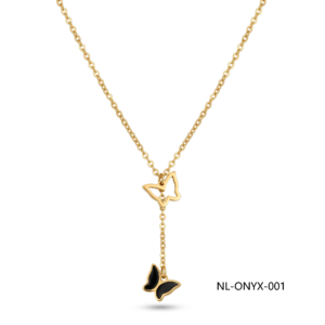 Aura Jewelry 24K Gold Black Onyx Butterfly Necklace Wholesale