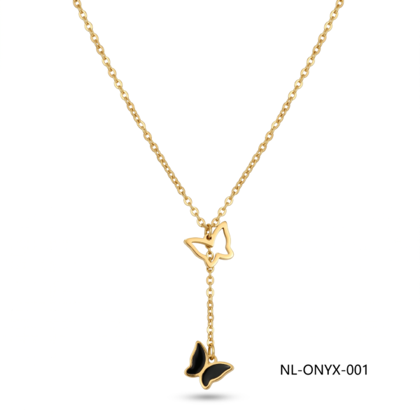 Aura Jewelry 24K Gold Black Onyx Butterfly Necklace Wholesale