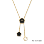 Aura Jewelry 24K Gold Black Onyx Floral Y-Necklace Wholesale