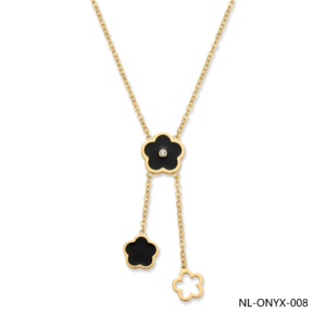 Aura Jewelry 24K Gold Black Onyx Floral Y-Necklace Wholesale