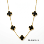 24K Gold 5-Motif Black Onyx Flower Necklace Wholesale