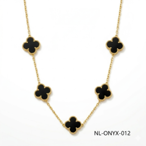 24K Gold 5-Motif Black Onyx Flower Necklace Wholesale