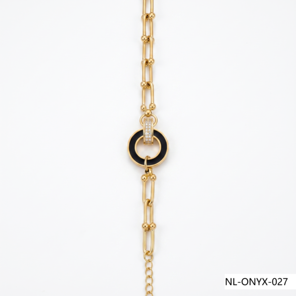 Aura Jewelry 24K Gold Paperclip Chain Black Circle Bracelet
