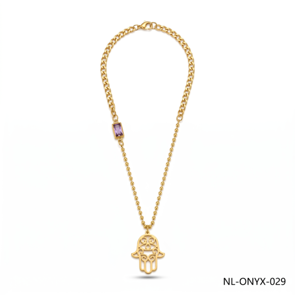 Wholesale 24K Gold Hamsa Hand Purple Crystal Necklace Dubai