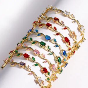 Aura Jewelry 24K Gold Brass Zirconia Leaf Bracelet B2B