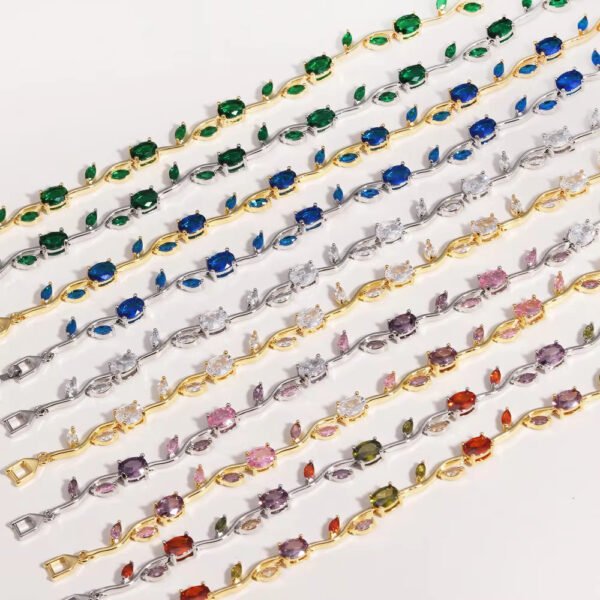 Aura Jewelry 24K Gold Brass Zirconia Leaf Bracelet B2B