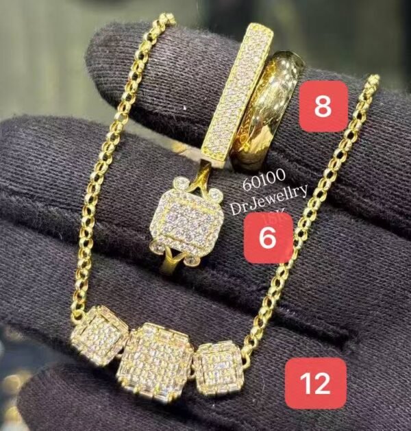 Wholesale 24K Gold Plated Paperclip Link Chain Geometric Teardrop Pave Zirconia Necklace Set B2B Jewelry Supplier Guangzhou