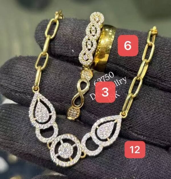 Wholesale 24K Gold Plated Paperclip Link Chain Geometric Teardrop Pave Zirconia Necklace Set B2B Jewelry Supplier Guangzhou