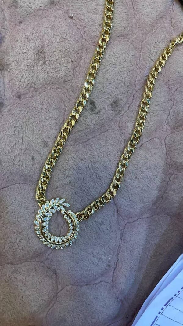 Wholesale 24K Gold Plated Iced Out Floral Laurel Wreath Pendant Cuban Chain Necklace B2B Jewelry Factory