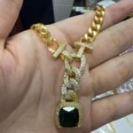 Wholesale 24K Gold Plated Chunky Cuban Chain Iced Out Y Drop Cushion Cut Halo Pendant Necklace B2B Jewelry Factory