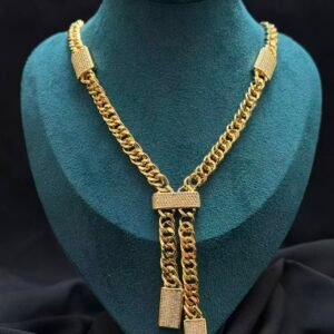 Wholesale 24K Gold Plated Heavyweight Chunky Cuban Chain Double Y Drop Lariat Necklace Iced Out Bar Stations B2B Guangzhou Factory