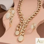 Wholesale 24K Gold Plated Heavyweight Chunky Cuban Chain Oval Pave Double Drop Necklace Bracelet Ring 3-Piece Set B2B Guangzhou Factory