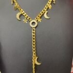 Wholesale 24K Gold Plated Celestial Crescent Moon Star Hamsa Hand Evil Eye Charm Y-Necklace Lariat Cuban Chain B2B Guangzhou Factory