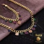 Wholesale 24K Gold Plated Multi Color Pave Heart Charm Fringe Necklace Bracelet 2-Piece Jewelry Set B2B Guangzhou Factory