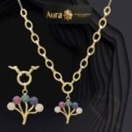 Wholesale 24K Gold Plated Multi Color Pave Sphere Tree Bouquet Pendant Chunky Oval Chain Necklace B2B Guangzhou Factory Aura Jewelry