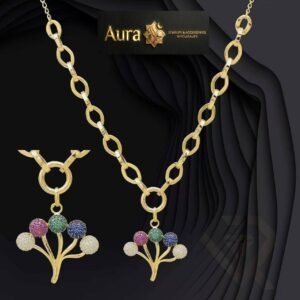 Wholesale 24K Gold Plated Multi Color Pave Sphere Tree Bouquet Pendant Chunky Oval Chain Necklace B2B Guangzhou Factory Aura Jewelry