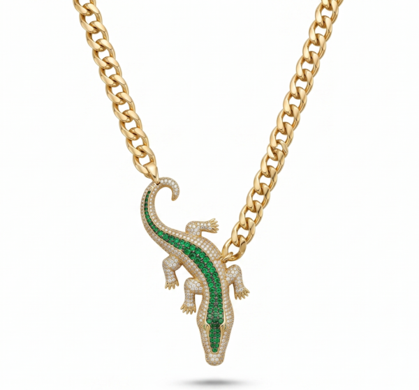 Wholesale 24K Gold Plated Iced Out Crocodile Alligator Animal Statement Jewelry Set Necklace Bracelet Ring B2B Guangzhou Factory