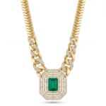 Wholesale 24K Gold Plated Emerald Cut Art Deco Geometric Pendant Iced Out Cuban Herringbone Chain Necklace B2B Guangzhou Factory