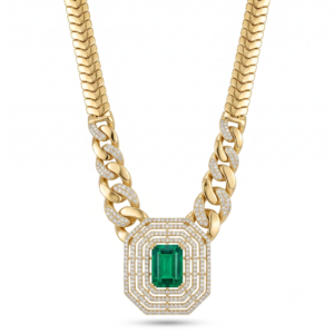 Wholesale 24K Gold Plated Emerald Cut Art Deco Geometric Pendant Iced Out Cuban Herringbone Chain Necklace B2B Guangzhou Factory
