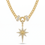 Wholesale 24K Gold Plated Iced Out North Starburst Pendant Chunky Cuban Chain Front Clasp Necklace B2B Guangzhou Factory