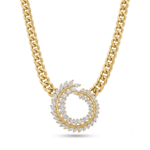 Wholesale 24K Gold Plated Iced Out Floral Laurel Wreath Pendant Cuban Chain Necklace B2B Jewelry Factory