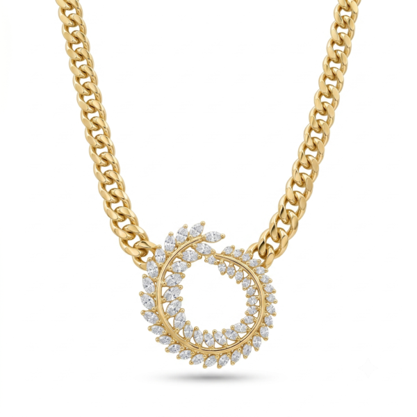 Wholesale 24K Gold Plated Iced Out Floral Laurel Wreath Pendant Cuban Chain Necklace B2B Jewelry Factory