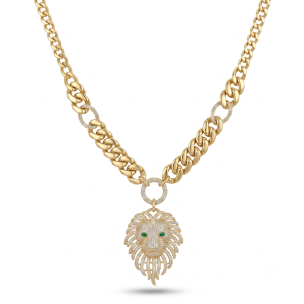 Wholesale 24K Gold Plated Heavyweight Iced Out Lion Head Pendant Cuban Chain Necklace Men Urban Jewelry B2B Guangzhou
