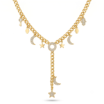 Wholesale 24K Gold Plated Celestial Crescent Moon Star Hamsa Hand Evil Eye Charm Y-Necklace Lariat Cuban Chain B2B Guangzhou Factory