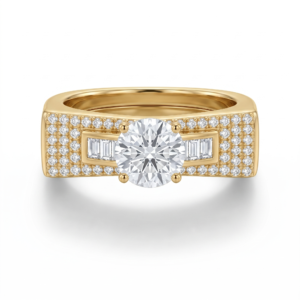 Wholesale Dubai style chunky zircon ring, 24K gold plated waterproof jewelry.
