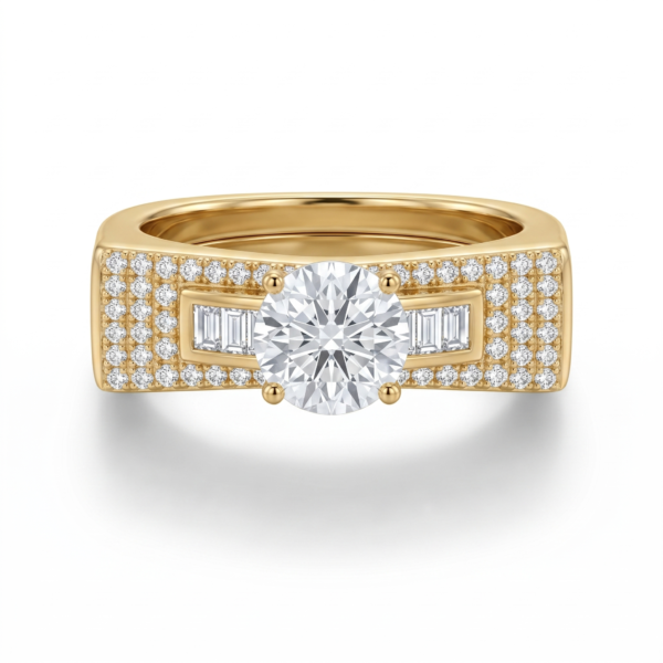 Wholesale Dubai style chunky zircon ring, 24K gold plated waterproof jewelry.