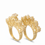 Wholesale Dubai style chunky zircon ring, 24K gold plated waterproof jewelry.