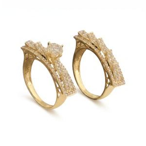 Wholesale Dubai style chunky zircon ring, 24K gold plated waterproof jewelry.