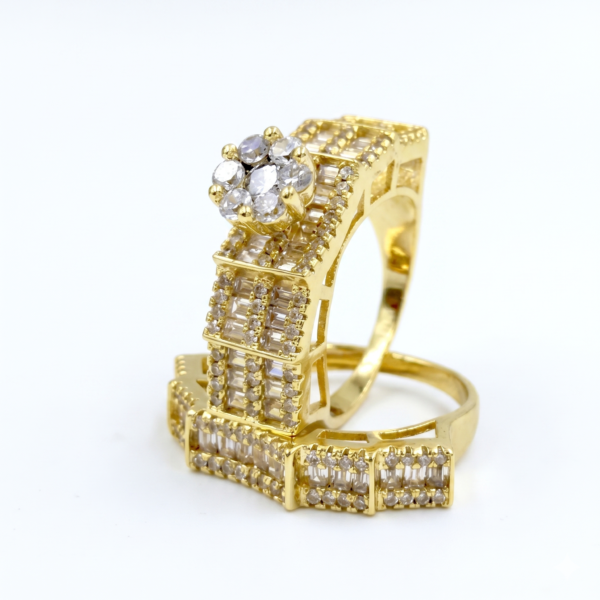 Wholesale Dubai style chunky zircon ring, 24K gold plated waterproof jewelry.
