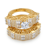 Wholesale Dubai style chunky zircon ring, 24K gold plated waterproof jewelry.