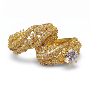 Wholesale Dubai style chunky zircon ring, 24K gold plated waterproof jewelry.