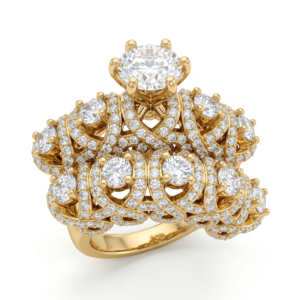 Wholesale Dubai style chunky zircon ring, 24K gold plated waterproof jewelry.