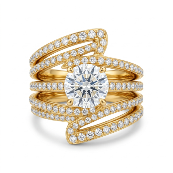 Wholesale Dubai style chunky zircon ring, 24K gold plated waterproof jewelry.