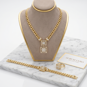 Wholesale 24K Gold Plated Square Baguette Zirconia Cuban Chain 3-Piece Jewelry Set Necklace Bracelet Ring B2B Guangzhou