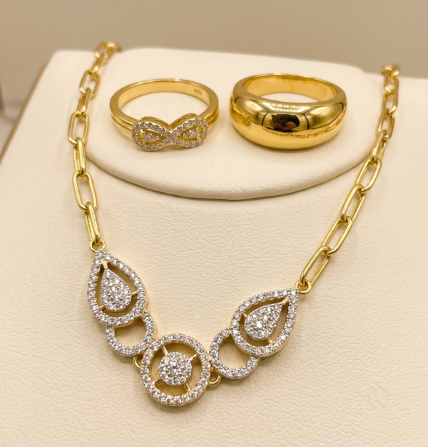 Wholesale 24K Gold Plated Paperclip Link Chain Geometric Teardrop Pave Zirconia Necklace Set B2B Jewelry Supplier Guangzhou