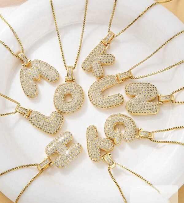 Wholesale 24K Gold Plated Iced Out Bubble Initial Letter Necklace A-Z Pendants B2B Guangzhou Factory